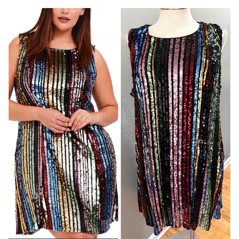 Torrid 2 (2x 18/20) Rainbow Sequin Stripe Cocktail Holiday Party Mini Dress